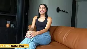 I watched this cute latina teen 18+ suck big black cock at casting without panties