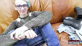 exotic nerdy coed raven's wet twat fingered and ass fucked