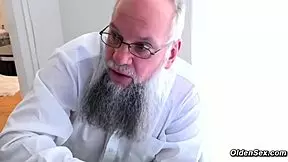 does the old man fuck small tits skinny brunette babe?