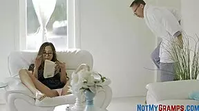 Alexia Anders, that brunette teen, pleasures her old guy with her mouth.