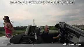 Skinny hitchhiker trades blowjob for ride, exploring kinky desires with old man