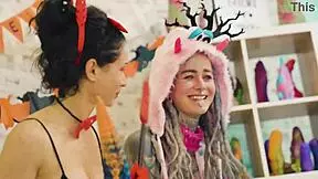 Anuskatzz And Stacy Bloom Explore Anal Lesbian Fun With Big Dildo.