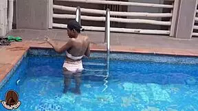 She takes big black cock after pool swim