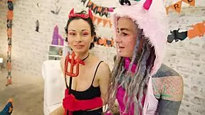 Anuskatzz And Stacy Bloom Explore Anal Lesbian Fun With Big Dildo.