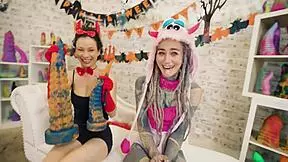 Anuskatzz And Stacy Bloom Explore Anal Lesbian Fun With Big Dildo.