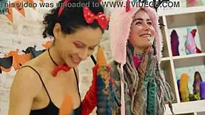 Anuskatzz And Stacy Bloom Explore Anal Lesbian Fun With Big Dildo.