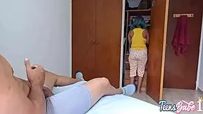 hermanastra catches twin sister fucking stepbrother, joins hot threesome in room, sex sweat heat, 18yo latinas fucked by huge cock.