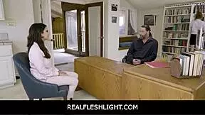 Gorgeous brunette assistant fits team perfectly