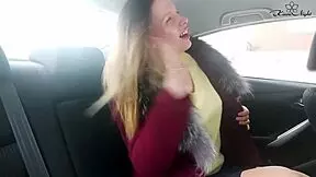 Cute teen jerks off wet pussy in taxi ride