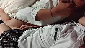 Uniform cosplay girl cums from cunnilingus and fingering