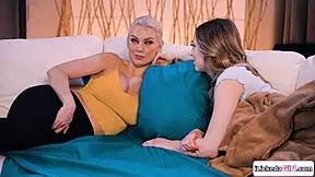 Lesbian milf gently fingers petite stepdaughter