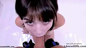 shy brunette model seduced by producer in modeling audition