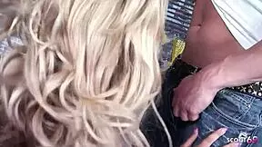 Big bouncing butt curly hair blonde bitch with tan lines seduce boy to get rough cheating fuck at work