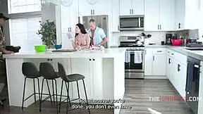 teen brunette petite girl gets freeused while baking, her bottom shaking ignored