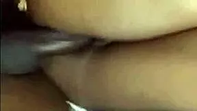 that african teen is getting pounded rough by a big black cock, cum filling her pussy in missionary quickie