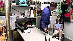 Officer deeply fucks the perky suspect's pretty mouth in the office