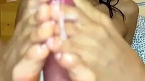 Latina Teen Gets Cum On Tiny Feet After Footjob.
