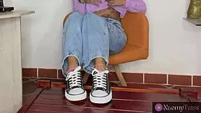 Naomytatss starts with dirty shoes in her seductive feet fetish session.