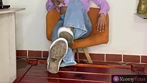 Naomytatss starts with dirty shoes in her seductive feet fetish session.