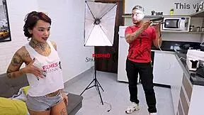 Annie Poses in Photoshoot with Tanned Skinny Body