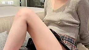 Japanese student wearing micro mini skirt, looking cute and sexy