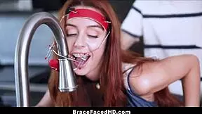Cute Teen 18+ with Braces Gets Head Gear Stuck in Faucet Fucked by Boyfriend