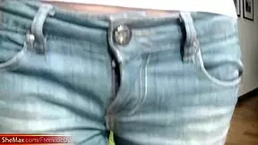 Long-haired ladyboy in pink panties jerks big dick