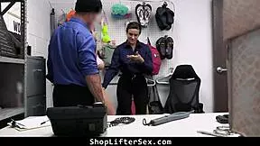 Security guards recover shoplifted items in a rough threesome at the shop