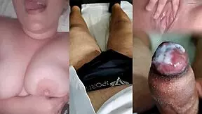 I saw my ex masturbating her tight wet pussy and jerked my small dick