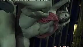 pulled teen babe tied up for a rough cock ride in public outdoor bondage