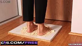 ivanka's foot stuck in gooey glue trap fetish with perfect soles crushing