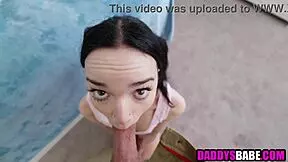 stepdaughter gives stepdad a blowjob on his special day in pov