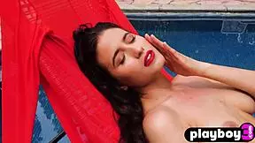 Big tits latina milf exposing amazing body after posing in hot red dress