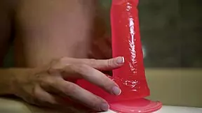 Sexy bitch passionately masturbates huge rubber cock wet vagina in bathroom