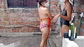 The whores enjoy their day off taking a sensual bath in their country house and touching their tits and vagina 😍