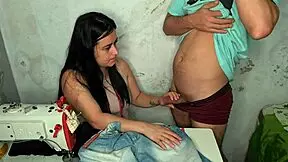 Seamstress gets excited seeing client's erection