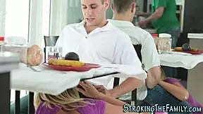 Stepmom provides oral under the desk in a taboo encounter