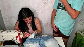 Seamstress gets excited seeing client's erection