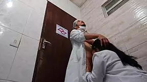 the nurse removes the condom and has fun with the asian doctor in the hospital bathroom