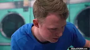 guy fucks busty milfs in laundry room. interracial gangbang with ebony and latina matures