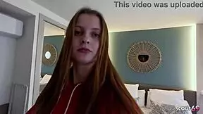 German real redhead ginger teen 18+ with pale skin surprised old guy after lost bet with classmate