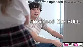 Stepbro catches big tits teen stepsister and fucks her hard in POV