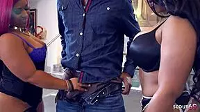 I watched two curvy ebony women with huge tits seduce a guy for a wild threesome