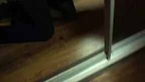 brunette blowjob and doggystyle fucking at the mirror - cum inside