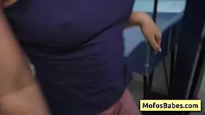 horny teen brunette sucks cock in public laundry