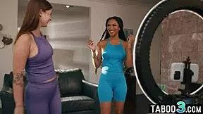 Lesbian teen sky wonderland works out with ebony milf stepmother