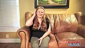 Big-titted ginger coed Rose delivers deep rimjob and blowjob, swallowing cum