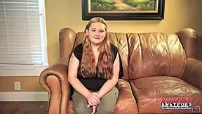 Big-titted ginger coed Rose delivers deep rimjob and blowjob, swallowing cum