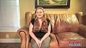 Big-titted ginger coed Rose delivers deep rimjob and blowjob, swallowing cum