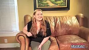 Big-titted ginger coed Rose delivers deep rimjob and blowjob, swallowing cum